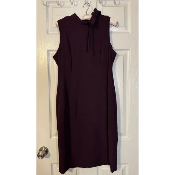 Calvin Klein Dress 10 Purple Plum Bow Neck Scuba Stretch Sheath Sleeveless - Picture 8 of 8